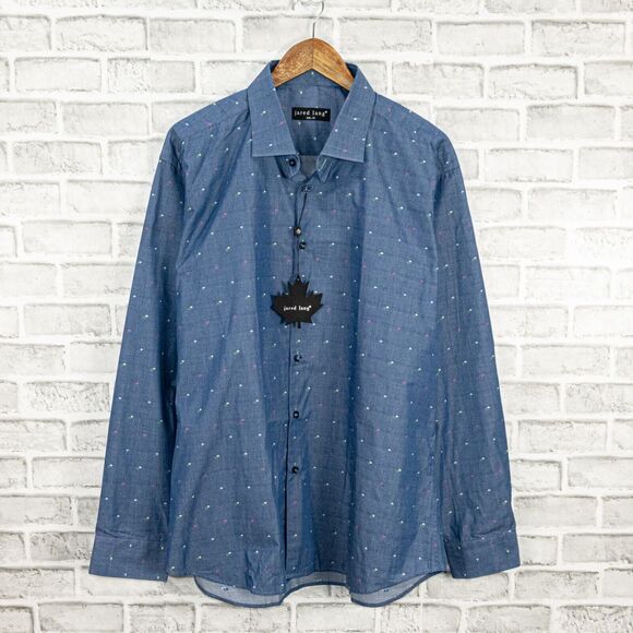 Jared Lang Button up Shirt Blue with color specs Cotton Size 2XL - Picture 2 of 7